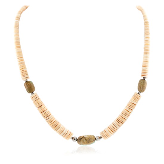 Certified Authentic Navajo .925 Sterling Silver Natural Turquoise Graduated Melon Shell Native American Necklace 15213-7 Certified Authentic Navajo .925 Sterling Silver Natural Turquoise Graduated Melon Shell Native American Necklace 15213-7