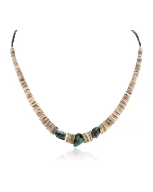Certified Authentic Navajo .925 Sterling Silver Natural Turquoise Graduated Melon Shell Native American Necklace 15427-6