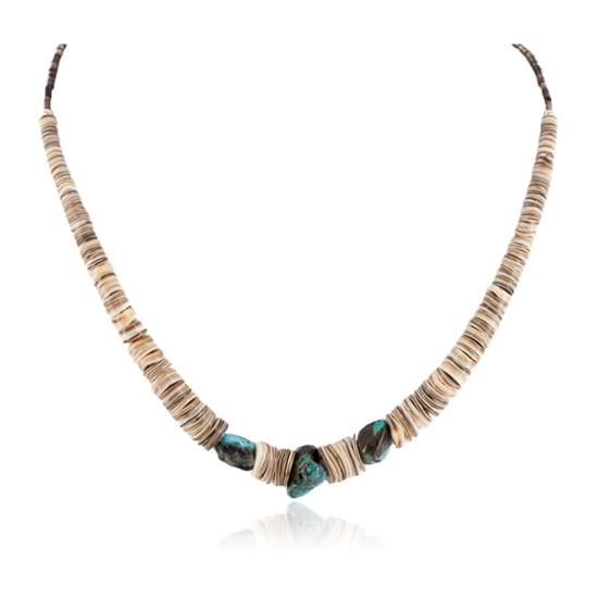 Certified Authentic Navajo .925 Sterling Silver Natural Turquoise Graduated Melon Shell Native American Necklace 15427-6