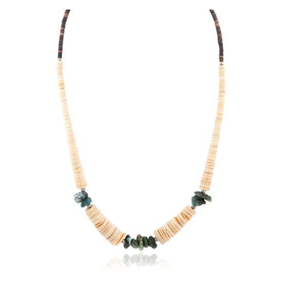 Certified Authentic Navajo .925 Sterling Silver Natural Turquoise Graduated Melon Shell Native American Necklace 15432-113