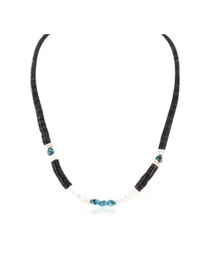 Certified Authentic Navajo .925 Sterling Silver Natural Turquoise Graduated Melon Shell Native American Necklace 25341-5