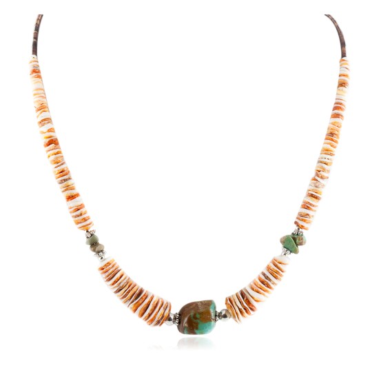 Certified Authentic Navajo .925 Sterling Silver Natural Turquoise Graduated Spiny Oyster Native American Necklace 17059