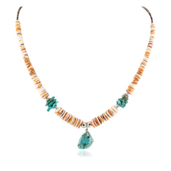 Certified Authentic Navajo .925 Sterling Silver Natural Turquoise Graduated Spiny Oyster Native American Necklace 17066 Certified Authentic Navajo .925 Sterling Silver Natural Turquoise Graduated Spiny Oyster Native American Necklace 17066