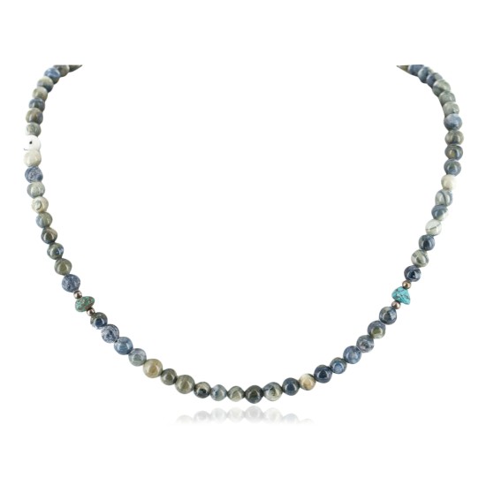 Navajo .925 Sterling Silver Natural Turquoise Green Agate Necklace 750119-19