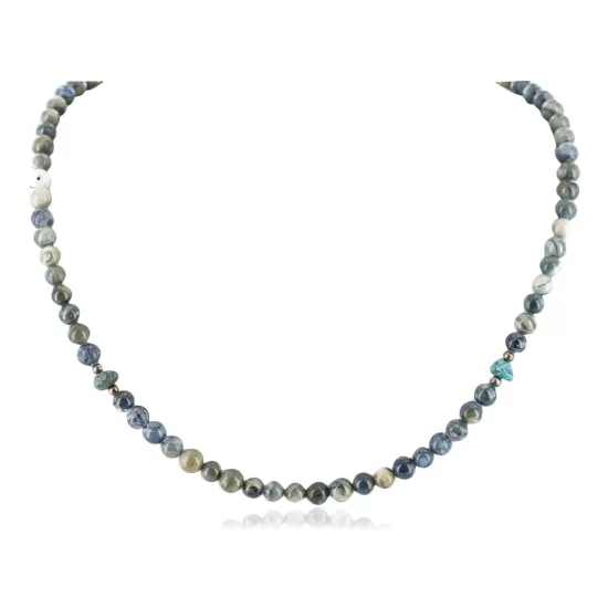 Navajo .925 Sterling Silver Natural Turquoise Green Agate Necklace 750119-19