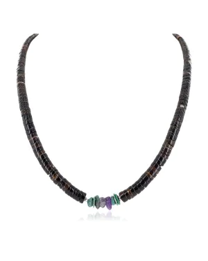 Certified Authentic Navajo .925 Sterling Silver Natural Turquoise Heishi Amethyst Native American Necklace 25285-1