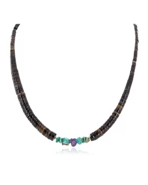 Certified Authentic Navajo .925 Sterling Silver Natural Turquoise Heishi Amethyst Native American Necklace 25285-2