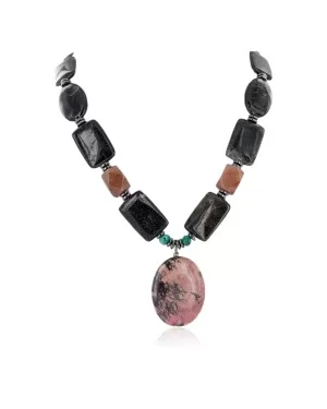 Navajo .925 Sterling Silver Natural Turquoise Hematite Jasper Charoite Necklace 15800-28