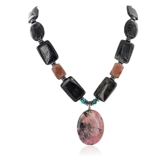 Navajo .925 Sterling Silver Natural Turquoise Hematite Jasper Charoite Necklace 15800-28