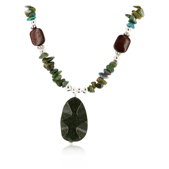Certified Authentic Navajo .925 Sterling Silver Natural Turquoise Jade Native American Necklace 15215-38 Certified Authentic Navajo .925 Sterling Silver Natural Turquoise Jade Native American Necklace 15215-38