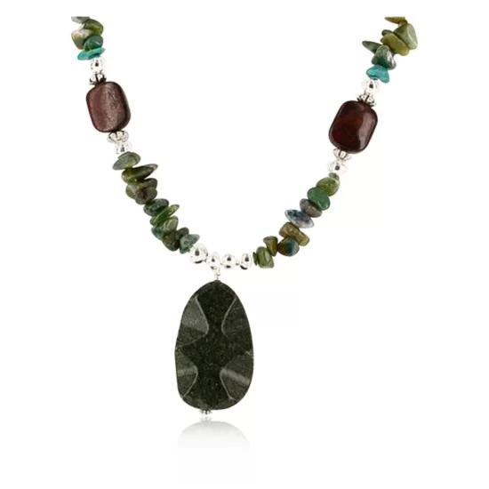 Certified Authentic Navajo .925 Sterling Silver Natural Turquoise Jade Native American Necklace 15215-38 Certified Authentic Navajo .925 Sterling Silver Natural Turquoise Jade Native American Necklace 15215-38