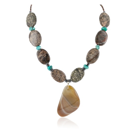Certified Authentic Navajo .925 Sterling Silver Natural Turquoise Jasper Agate Hematite Native American Necklace 15800-29 Certified Authentic Navajo .925 Sterling Silver Natural Turquoise Jasper Agate Hematite Native American Necklace 15800-29