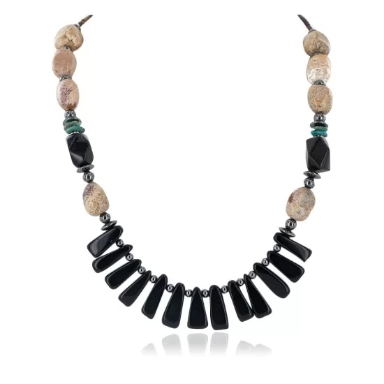 Certified Authentic Navajo .925 Sterling Silver Natural Turquoise Jasper Hematite Black Onyx Native American Necklace 16091-6 Certified Authentic Navajo .925 Sterling Silver Natural Turquoise Jasper Hematite Black Onyx Native American Necklace 16091-6