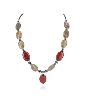 Certified Authentic Navajo .925 Sterling Silver Natural Turquoise Jasper Hematite Native American Necklace 16092-6