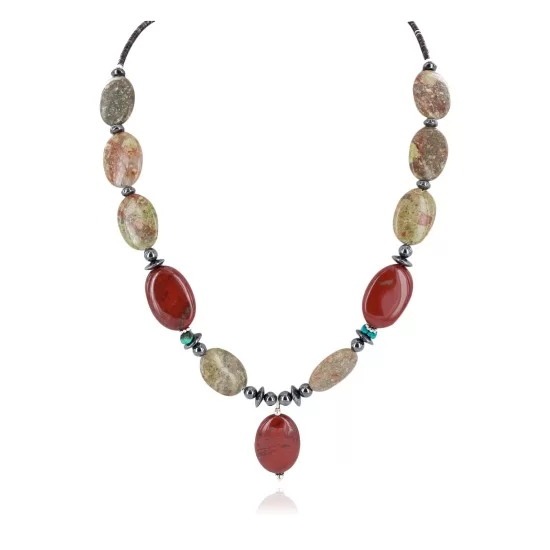 Certified Authentic Navajo .925 Sterling Silver Natural Turquoise Jasper Hematite Native American Necklace 16092-6 Certified Authentic Navajo .925 Sterling Silver Natural Turquoise Jasper Hematite Native American Necklace 16092-6
