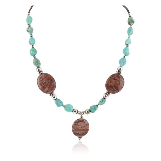Certified Authentic Navajo .925 Sterling Silver Natural Turquoise Jasper Native American Necklace 12226-25 Certified Authentic Navajo .925 Sterling Silver Natural Turquoise Jasper Native American Necklace 12226-25