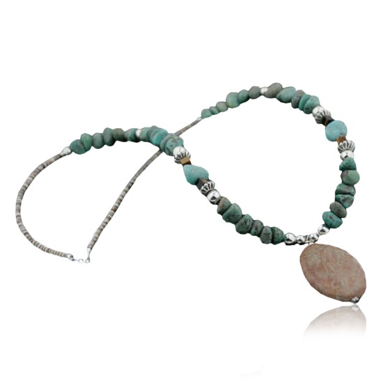Certified Authentic Navajo .925 Sterling Silver Natural Turquoise Jasper Native American Necklace 15265-1 Certified Authentic Navajo .925 Sterling Silver Natural Turquoise Jasper Native American Necklace 15265-1