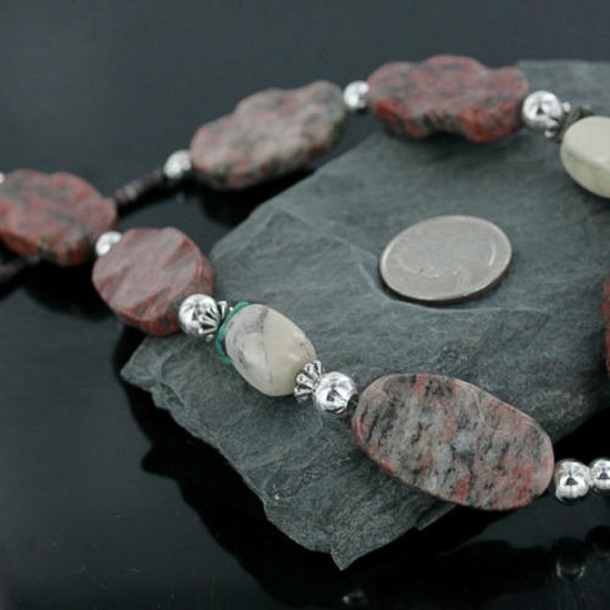 Certified Authentic Navajo .925 Sterling Silver Natural Turquoise Jasper Native American Necklace 15632-45 Certified Authentic Navajo .925 Sterling Silver Natural Turquoise Jasper Native American Necklace 15632-45