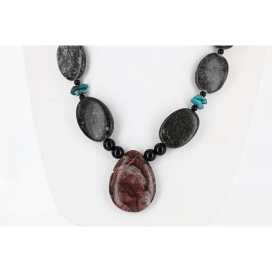 Navajo .925 Sterling Silver Natural Turquoise Jasper Native American Necklace 15813-8 Navajo .925 Sterling Silver Natural Turquoise Jasper Native American Necklace 15813-8