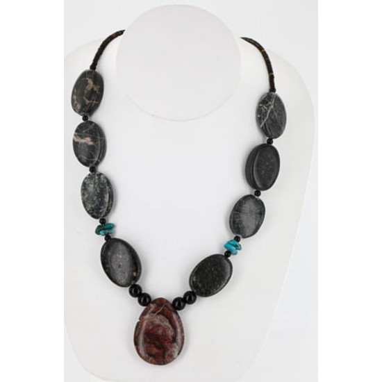 Navajo .925 Sterling Silver Natural Turquoise Jasper Native American Necklace 15813-8 Navajo .925 Sterling Silver Natural Turquoise Jasper Native American Necklace 15813-8