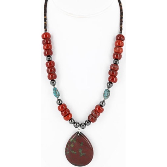 Certified Authentic Navajo .925 Sterling Silver Natural Turquoise Jasper Native American Necklace 15890-19 All Products 390832627321 15890-19 (by LomaSiiva)