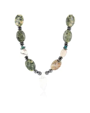 Certified Authentic Navajo .925 Sterling Silver Natural Turquoise Jasper Native American Necklace 15897-1