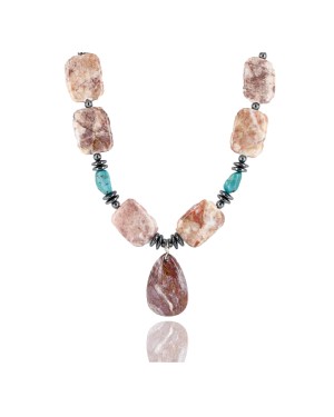 Certified Authentic Navajo .925 Sterling Silver Natural Turquoise Jasper Native American Necklace 750122-1