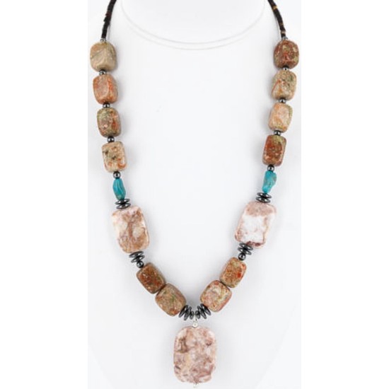 Navajo .925 Sterling Silver Natural Turquoise Jasper Native American Necklace 750122-3 Navajo .925 Sterling Silver Natural Turquoise Jasper Native American Necklace 750122-3