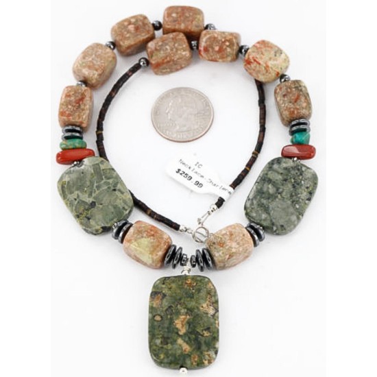 Certified Authentic Navajo .925 Sterling Silver Natural Turquoise Jasper Native American Necklace 750122-5 All Products 371026804738 750122-5 (by LomaSiiva)