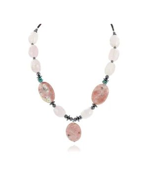 Certified Authentic Navajo .925 Sterling Silver Natural Turquoise Jasper Pink Quartz Hematite Native American Necklace 16091-2