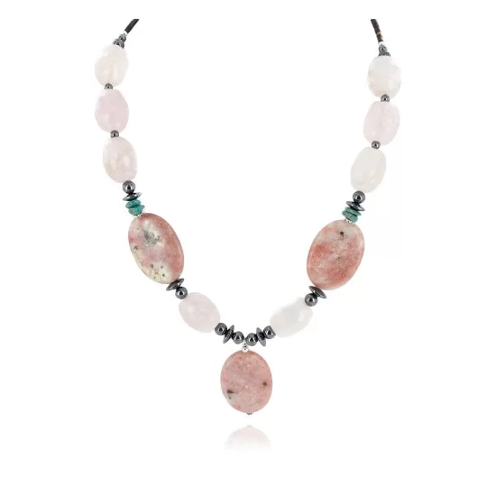 Certified Authentic Navajo .925 Sterling Silver Natural Turquoise Jasper Pink Quartz Hematite Native American Necklace 16091-2 Certified Authentic Navajo .925 Sterling Silver Natural Turquoise Jasper Pink Quartz Hematite Native American Necklace 16091-2