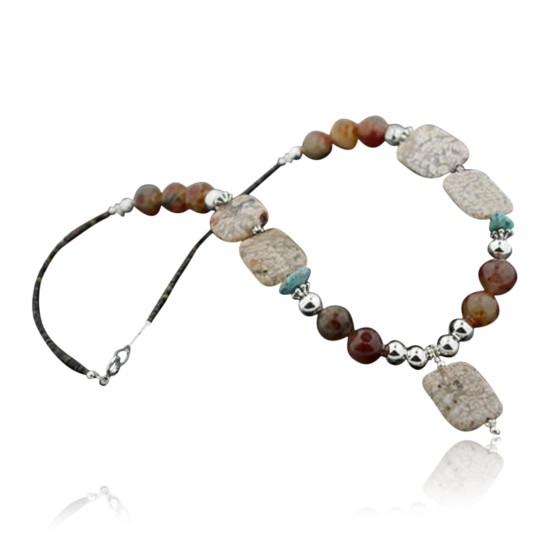 Certified Authentic Navajo .925 Sterling Silver Natural Turquoise Jasper Quartz Native American Necklace 15221-6