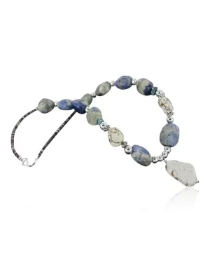 Certified Authentic Navajo .925 Sterling Silver Natural Turquoise Lapis Native American Necklace 15712-21
