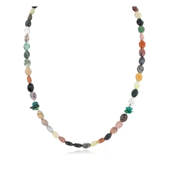 Navajo .925 Sterling Silver Natural Turquoise Multicolor Jasper Necklace 14905-7