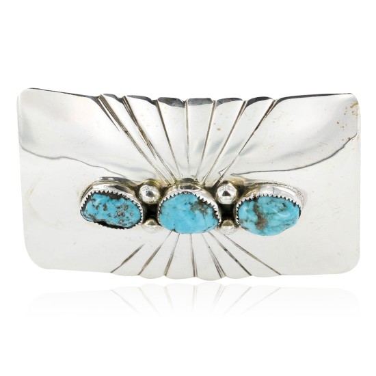 Certified Authentic Navajo .925 Sterling Silver Natural Turquoise Native American Buckle 1194-2