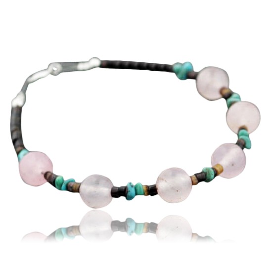 Certified Authentic Navajo .925 Sterling Silver Natural Turquoise Native American Pink Quartz Bracelet 370972176075