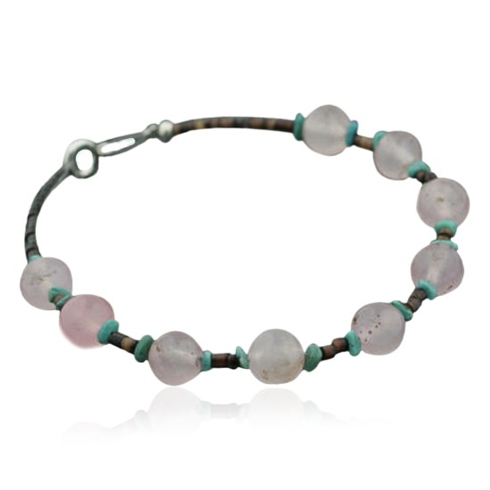 Certified Authentic Navajo .925 Sterling Silver Natural Turquoise Native American Pink Quartz Bracelet 390733323087