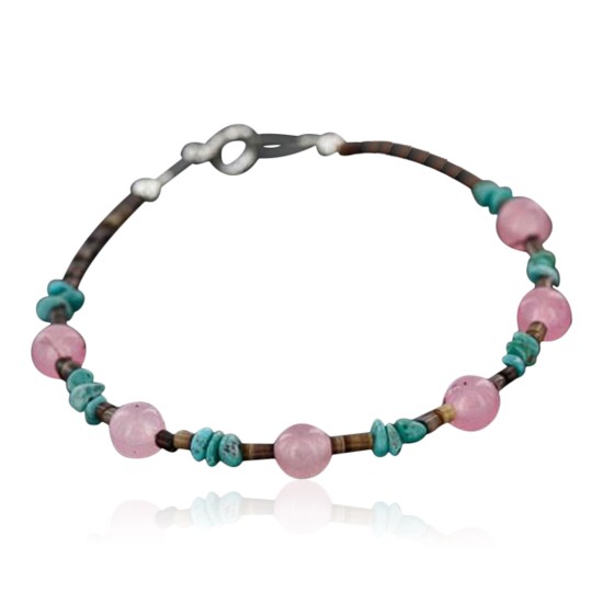 Certified Authentic Navajo .925 Sterling Silver Natural Turquoise Native American Pink Quartz Bracelet 390737989427