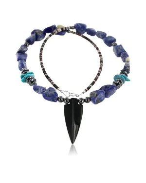 Certified Authentic Navajo .925 Sterling Silver Natural Turquoise, Onyx and LAPIS Native American Necklace 371060794713