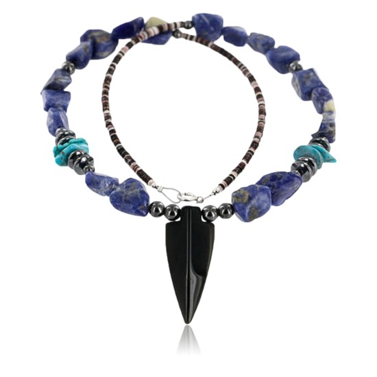 Certified Authentic Navajo .925 Sterling Silver Natural Turquoise, Onyx and LAPIS Native American Necklace 371060794713