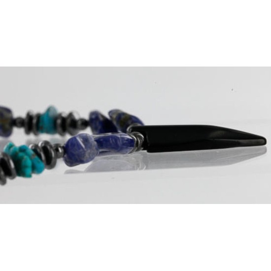 Certified Authentic Navajo .925 Sterling Silver Natural Turquoise, Onyx and LAPIS Native American Necklace 371060794713