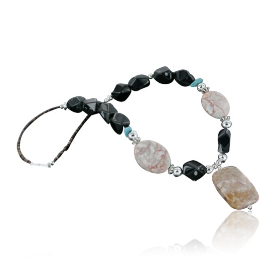Navajo .925 Sterling Silver Natural Turquoise Onyx Native American Necklace 15215-19 Navajo .925 Sterling Silver Natural Turquoise Onyx Native American Necklace 15215-19