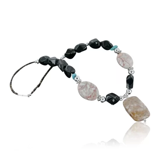 Certified Authentic Navajo .925 Sterling Silver Natural Turquoise Onyx Native American Necklace 15215-19 Certified Authentic Navajo .925 Sterling Silver Natural Turquoise Onyx Native American Necklace 15215-19