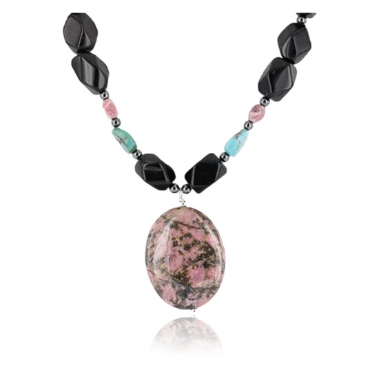 Navajo .925 Sterling Silver Turquoise Onyx Necklace 15838-5