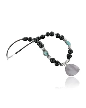 Certified Authentic Navajo .925 Sterling Silver Natural Turquoise Onyx Native American Necklace 370924130216