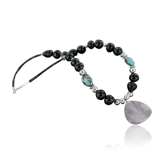 Certified Authentic Navajo .925 Sterling Silver Natural Turquoise Onyx Native American Necklace 370924130216 Certified Authentic Navajo .925 Sterling Silver Natural Turquoise Onyx Native American Necklace 370924130216