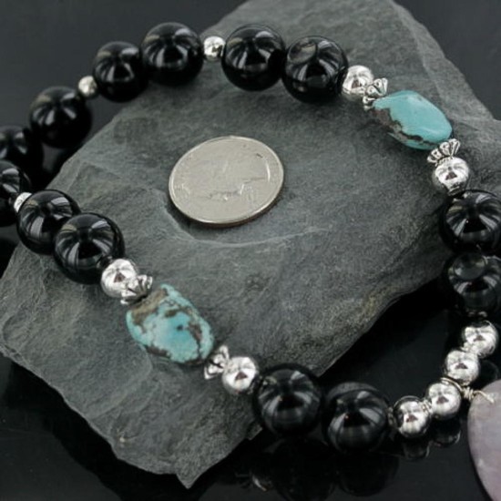 Certified Authentic Navajo .925 Sterling Silver Natural Turquoise Onyx Native American Necklace 370924130216 Certified Authentic Navajo .925 Sterling Silver Natural Turquoise Onyx Native American Necklace 370924130216