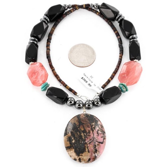Certified Authentic Navajo .925 Sterling Silver Natural Turquoise Onyx Native American Necklace 371060605007 Certified Authentic Navajo .925 Sterling Silver Natural Turquoise Onyx Native American Necklace 371060605007