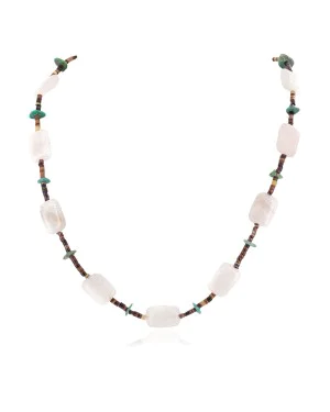 Navajo .925 Sterling Silver Natural Turquoise Pink Quartz Necklace NB151031025442