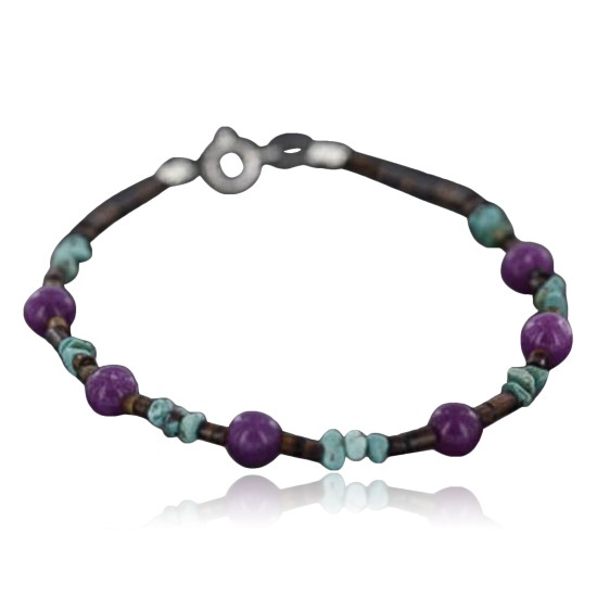 Certified Authentic Navajo .925 Sterling Silver Natural Turquoise Purple Jade Native American Bracelet 390741825732